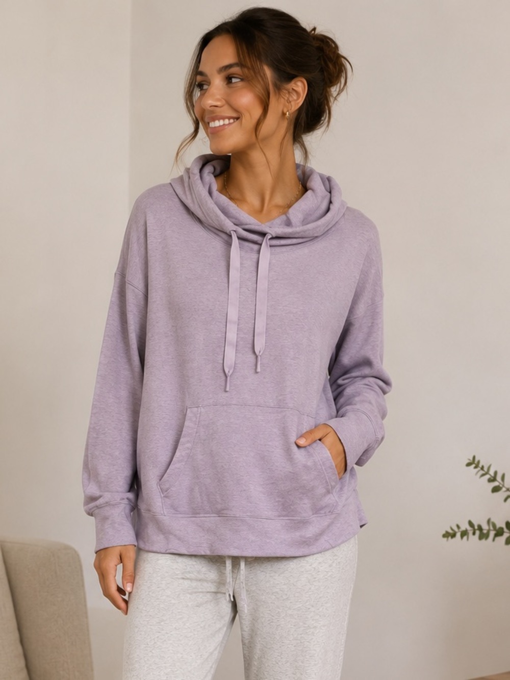 Yogalicious Hoodie Cowl Neck Athleisure Loungewear Cozy Lavender Purple Medium